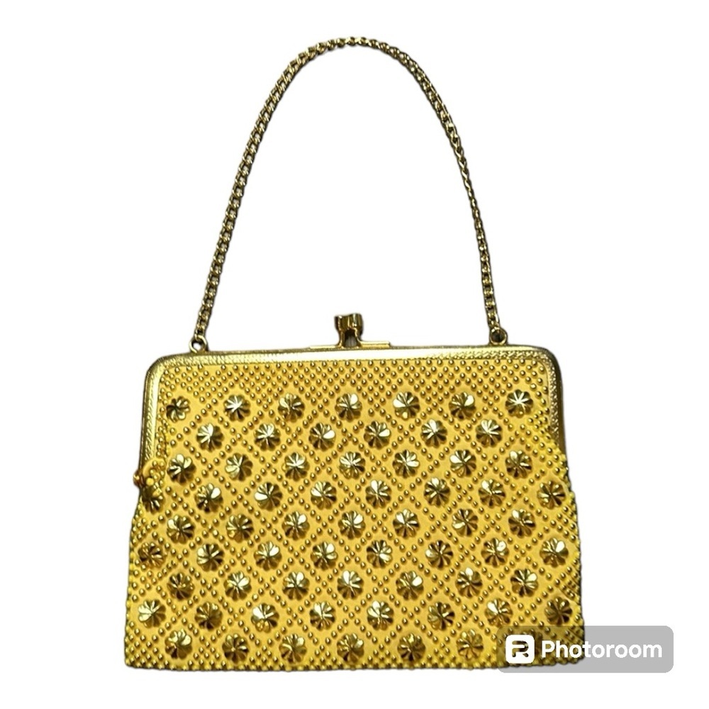 Vintage Handmade Yellow and Gold Beaded Evening Bag Made in Hong Kong